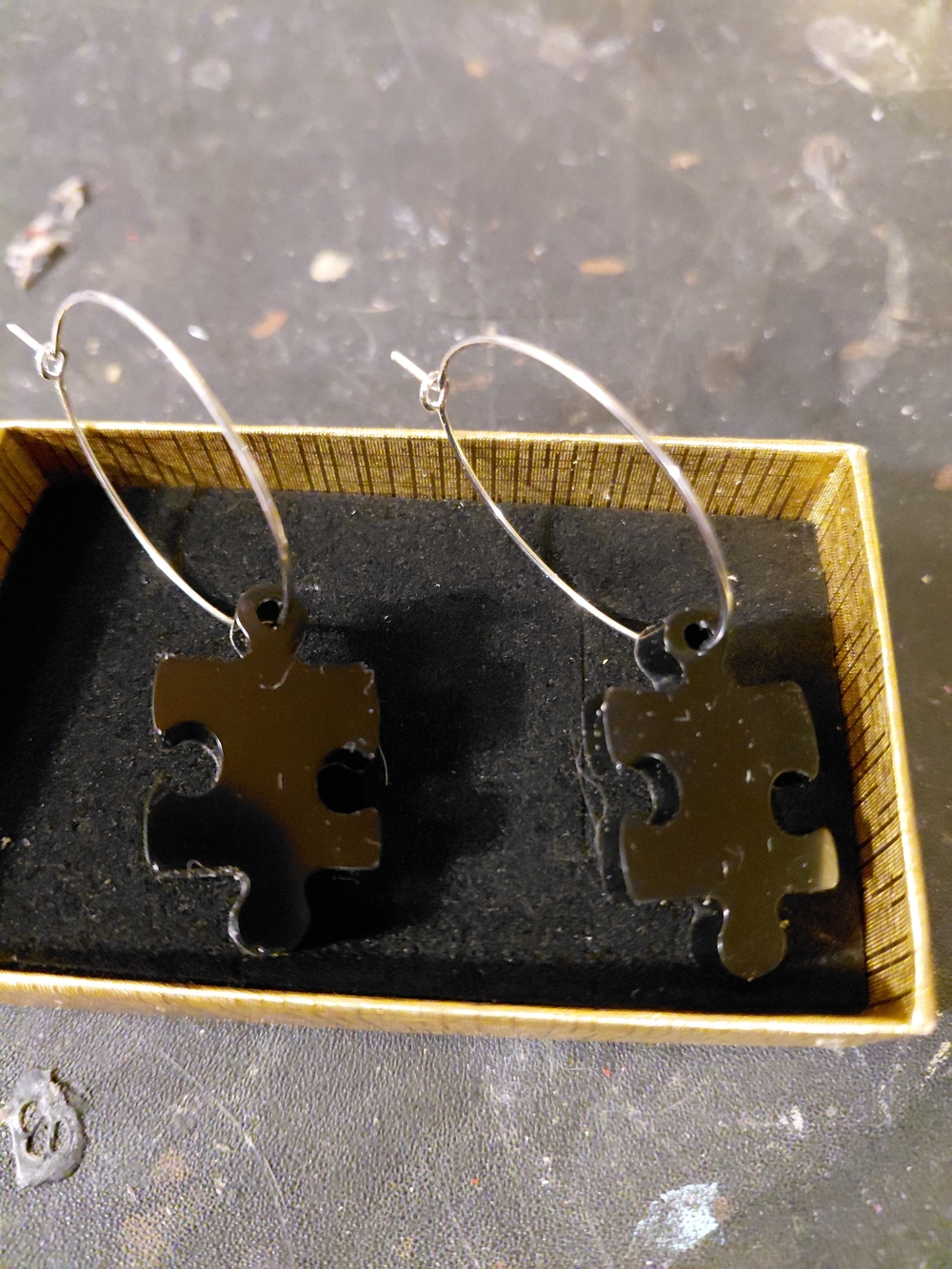 Black Puzzle Piece Hoop Earrings